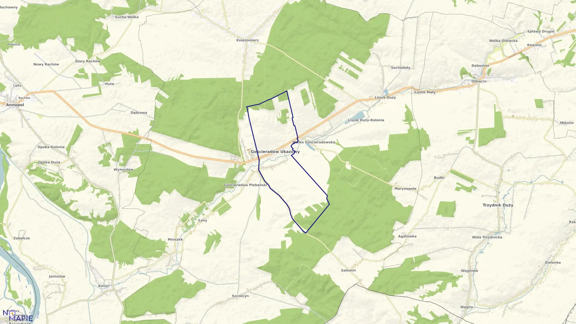 Mapa obrębu GOŚCIERADÓW w gminie Gościeradów