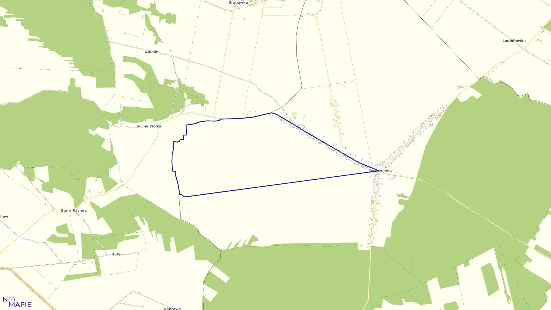 Mapa obrębu KSIĘŻOMIERZ KOŚCIELNA w gminie Gościeradów