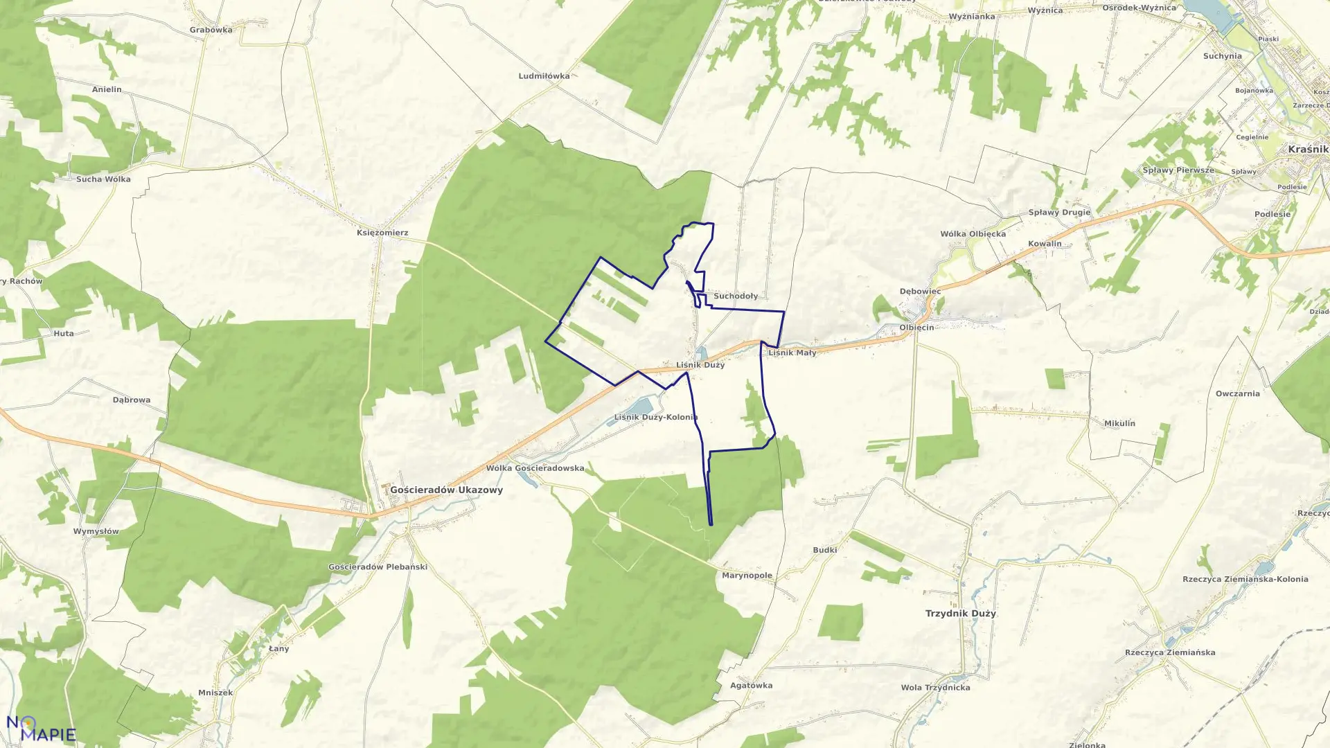 Mapa obrębu LIŚNIK DUŻY w gminie Gościeradów