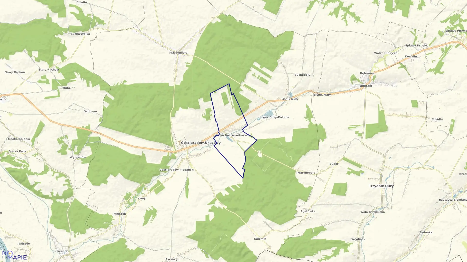 Mapa obrębu WÓLKA GOŚCIERADOWSKA w gminie Gościeradów